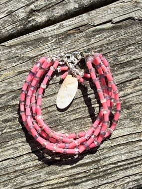 Handmade Pink shell Multi-Strand Bracelet with Shell Charm